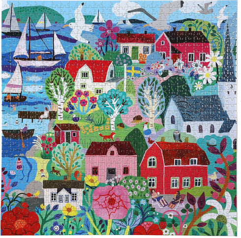 eeBoo Piece and Love Swedish Fishing Village 1000 Piece Square Puzzle, Glossy Sturdy Pieces