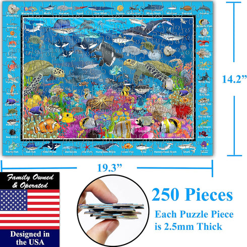 Think2Master Ocean Life 250 Pieces Jigsaw Puzzle - Fun Educational Toy for Kids, School & Families, Size: 14.2” X 19.3”