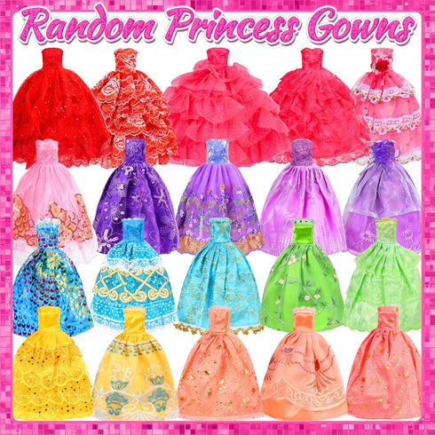 91 Pack Doll Clothes and Accessories - 5 Wedding Gowns, 5 Fashion Dresses, 20 Shoes for 11-12 Inch Dolls