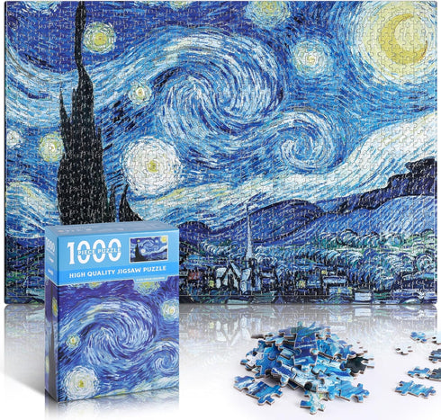 Starry Night Puzzle - 1000 Pieces Van Gogh Mini Puzzle for Adults