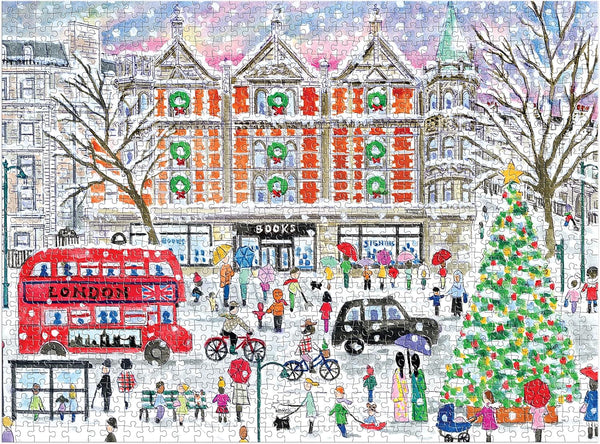 Galison Michael Storrings Christmas in London – 1000 Piece Puzzle with Bright Artwork of The London Holiday Season