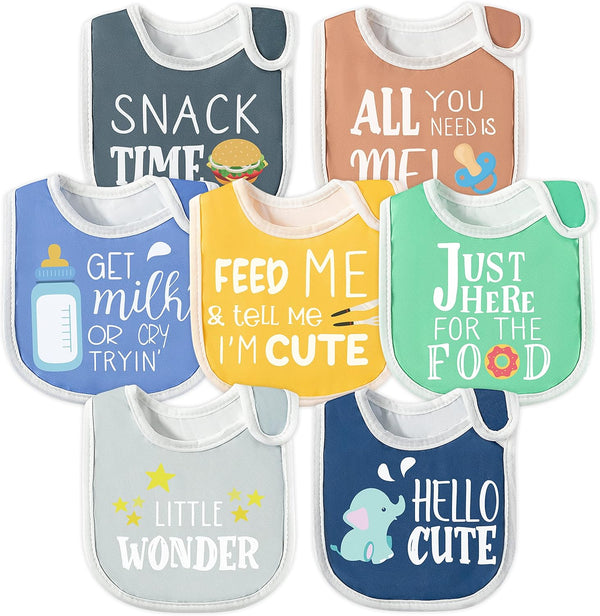 7Pcs Cotton Waterproof Baby Bibs Hook Loop Closure Newborn Bib Keepsake Baby