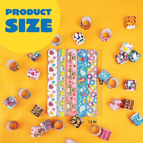JOYIN 60 Pcs Slap Bracelets for Kids, Bulk Wristbands with Animals, Friendship, Heart Print for Easter Party Favors