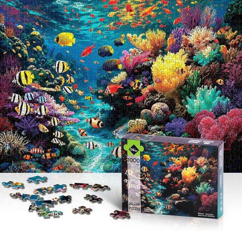 1000 1000 1:1 Puzzles for Adults Pieces, Ocean Sea Animal Fish Coral, Nature Piece Puzzle for Adults Seniors, Hard
