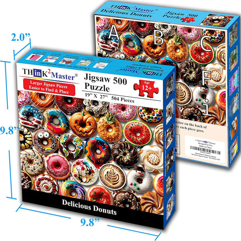 Think2Master Donuts 500 Pieces Jigsaw Puzzle, Perfect Gag Gift for Teens, Seniors & Families (26.8” x 18.9”)