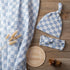 Set, 100% Miaoberry Checkered Muslin Swaddle Organic Cotton, Mist Blue,Checkerboard, Gender-Neutral, with Matching Bow