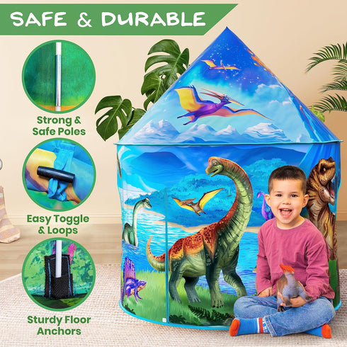W&O Dino Paradise Play Tent with Roar Button, Dinosaur Toys and LED Lights - Epic Pop Up Tent for Boys & Girls