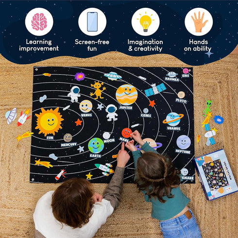 Solar System for Kids with 61 Felt Figures - BONNYCO Space Montessori Toys for Girls Boys Birthday Gifts