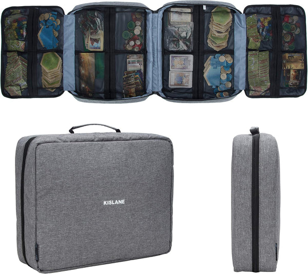 KISLANE Board Game Carrying Case with 18 Pockets for Board Games, Pieces,