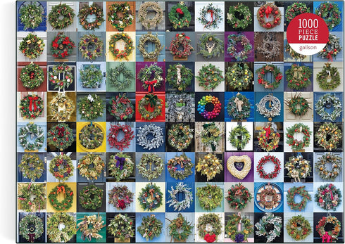 Galison Handmade Wreaths – 1,000 Piece Puzzle with Bright and Bold Artwork of Wreath Collection