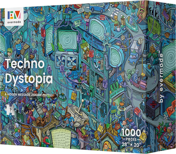 Techno Dystopia by Evermade - Hidden Message Mystery Jigsaw Puzzle for Adults, 1000 Pieces, Frameable Art