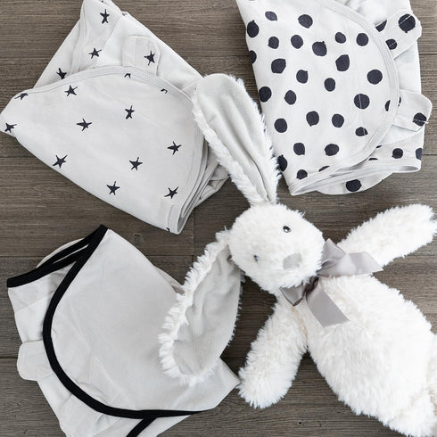 Set 3 Pack 0-3 Ely's & Co. Adjustable Swaddle Blanket Infant Baby Wrap Grey and Black Months