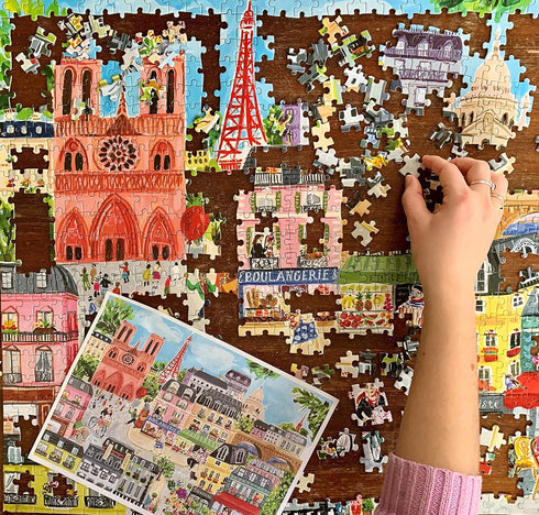 eeBoo 1000 Piece Rectangular Jigsaw Puzzle - Piece and Love Paris in a Day, Glossy, Sturdy, Minimal Dust