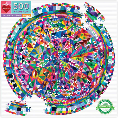 eeBoo Piece and Love Triangle Pattern 500 Piece Round Circle Jigsaw Puzzle for Adults and Families