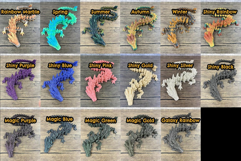 MunnyGrubbers 4 Pack Small 12" Crystal Dragon Fidget Toy, 3D Printed Flexible Articulating Dragon Collectible