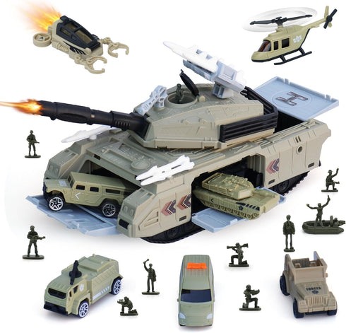 XDUOYJOY Military Tank Toy Sets, Army Toys with 7 Vehicles, Army Men