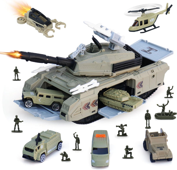 XDUOYJOY Military Tank Toy Sets, Army Toys with 7 Vehicles, Army Men