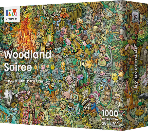 Woodland Soiree by Evermade - Hidden Message Mystery Jigsaw Puzzle, 1000 Pieces, 20'' x 28'' Frameable Art