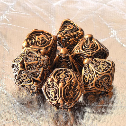 Metal Dice Set D&D: Hollow Polyhedron 7pcs Dungeons and Dragons Skull Style, Suitable for Role-Playing Games