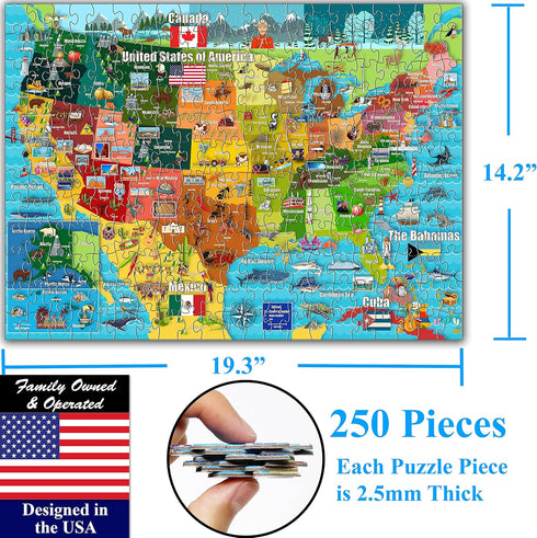 Think2Master United States Map 250 Pieces Jigsaw Puzzle - Fun Educational Toy for Kids, Great Gift for Ages 8+
