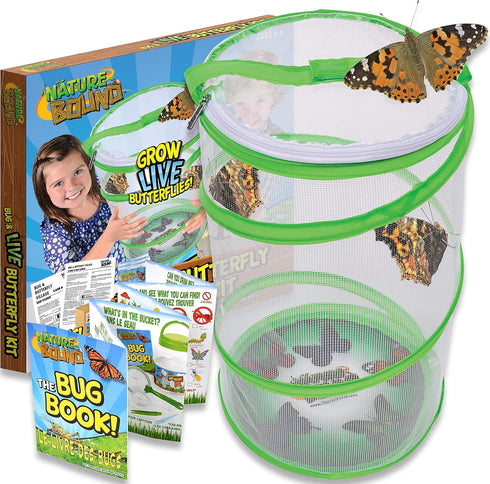 Nature Bound Butterfly Growing Kit - Live Caterpillar to Butterfly Project for Kids, STEM Learning Guide, Green Pop-Up