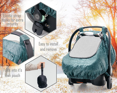 SA ACCESSORIES Universal Fit Car Seat Covers for Babies, Waterproof Infant Cover with Storage Bag, Green Snake