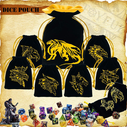 6 Sets Double-Color Polyhedral Dice for DND, RPG, MTG & Table Games - 7pcs Set with 6 Drawstring Bags & PU Leather Dice