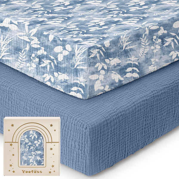 Yoofoss Muslin Crib Sheets for Boys Girls, Organic Cotton Baby Crib Sheets