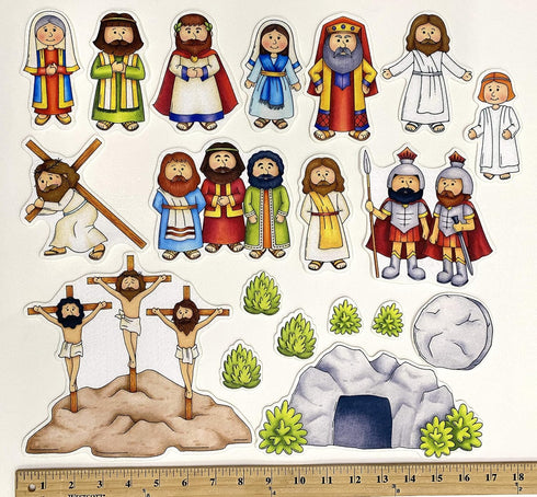 Easter Crucifixion Resurrection 19 pc Felt Figures, Bible Felt/Flannel Board Story Set with Lesson Guide