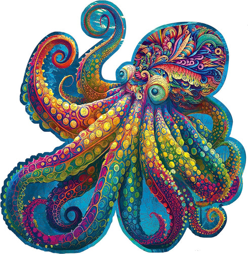Unique Wooden Jigsaw Puzzles - Agate Octopus, 300 Pcs Medium Size, Luxurious Animal Shaped Wood Puzzle