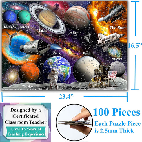 Think2Master Solar System & Space Exploration 100 pieces Jigsaw Puzzle fun educational toy for kids, school & families. Great gift for boys & girls ages 4-8 to stimulate learning. Size:23.4” X 16.5”