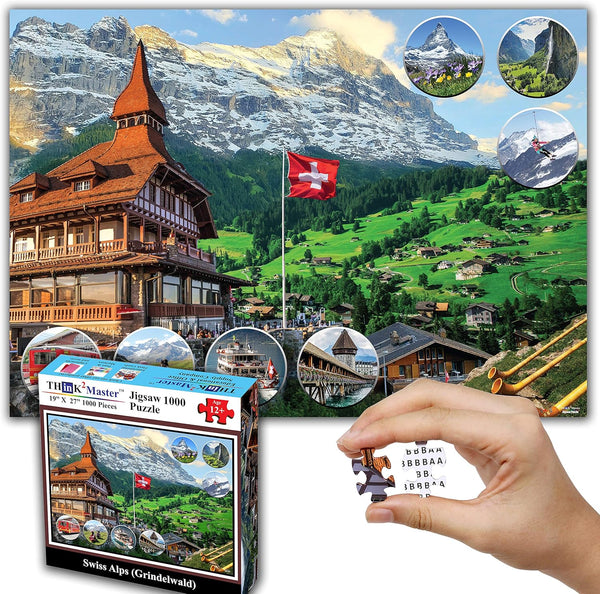 Think2Master Swiss Alps (Grindelwald) 1000 Piece Jigsaw Puzzle for Teens & Adults, Finished Size 26.8” x 18.9”