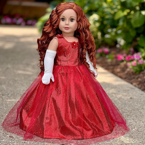 Lady in Red Doll Outfit - 3 Piece 18 inch Set, Red Gown, Gloves, and Cape (Doll Not Included)