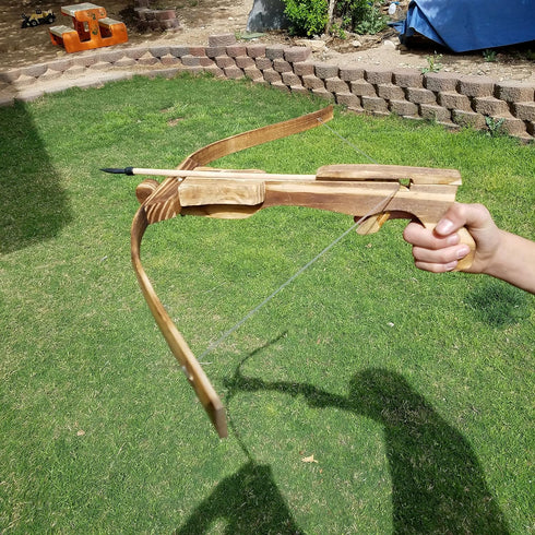 Adventure Awaits! Handmade Wood Toy Crossbow Set - 10 Wood Arrows and Quiver for Outdoor Play