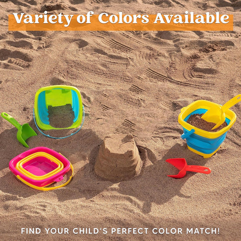 3 3 Summer Sloosh PCS Foldable Buckets with Shovels Sand Water Bucket Sandbox Square Party in Foldable Pail Silicone