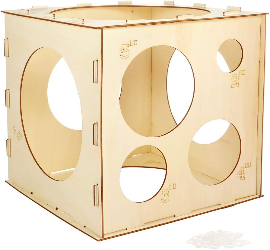Auihiay 2-10 Inch Collapsible Wood Balloon Sizer Box, Measurement Tool for Balloon Decorations, 9 Holes