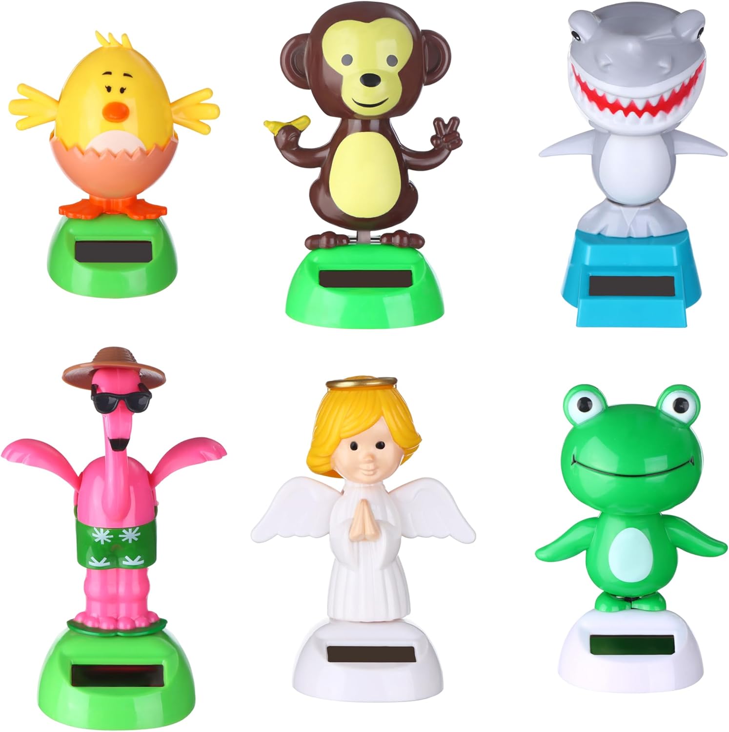 6 Pcs Solar Powered Dancing Animal Dolls - Swinging Animated Bobble Dancer Window Sun Catcher, Portable Suncatchers for