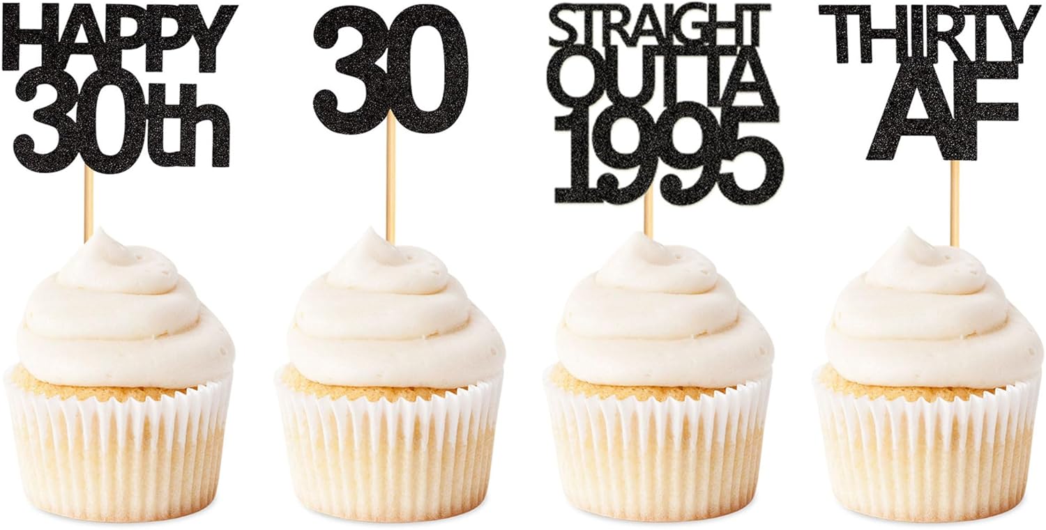 48 Pack Black Straight Outta 1995 Cupcake Toppers, 30th Birthday Party Decoration