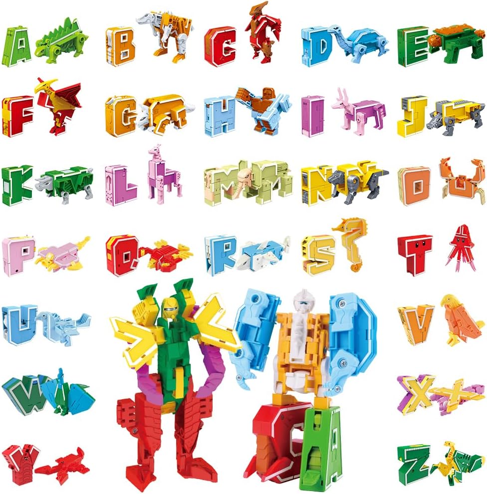 Alphabet Animal Toys for Kids, 26 Pieces STEM ABC Learning Alphabots Transforming Classroom Teaching Toy for 4-6