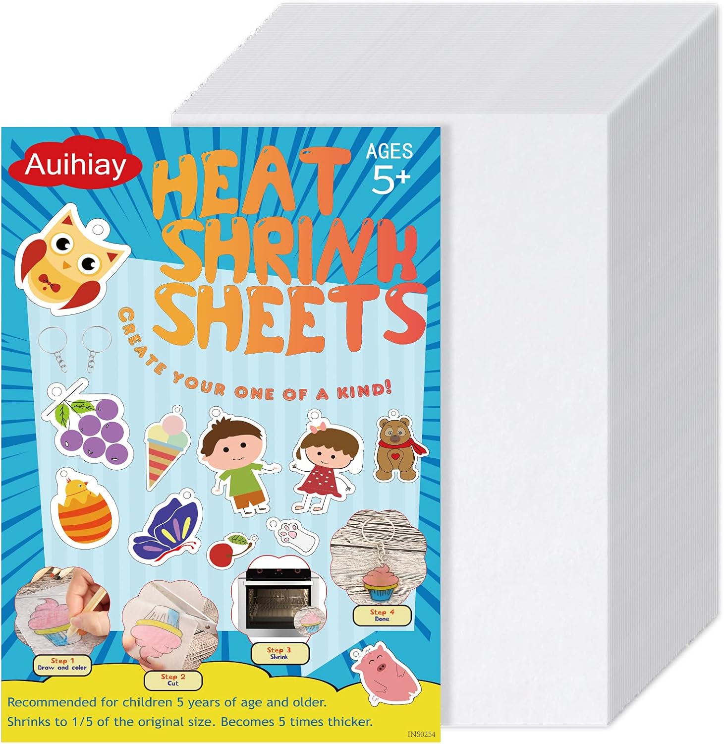 Auihiay 50 pcs Mini Shrink Plastic Sheets - Heat Shrinky Sheet for Kids, DIY Shrinking Art Crafts, 6 x 4 inch / 15 x 10
