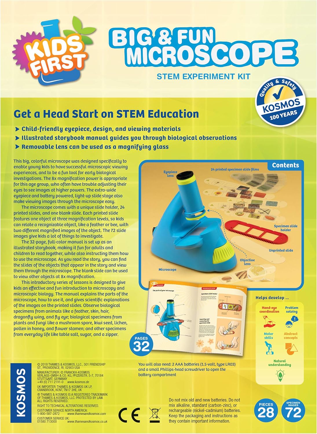 Kids First Big & Fun Microscope Science Experiment Kit - Easy-to-Use Microscope for Ages 4-6, STEM Experiment Guide
